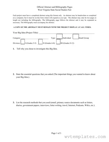 Free West Virginia Abstract Social Studies Fair Form