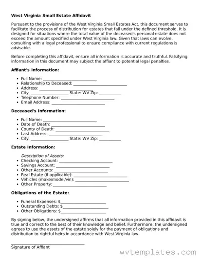 Official Small Estate Affidavit Form for the State of West Virginia