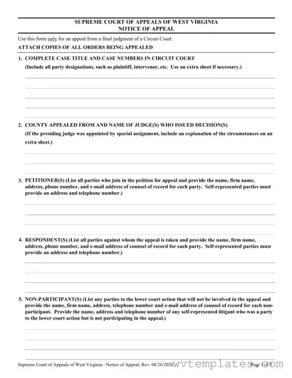 Free West Virginia Appeal Form