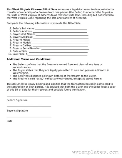 Official Firearm Bill of Sale Form for the State of West Virginia