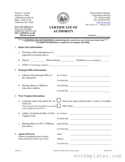 Free West Virginia Cf 1 Form