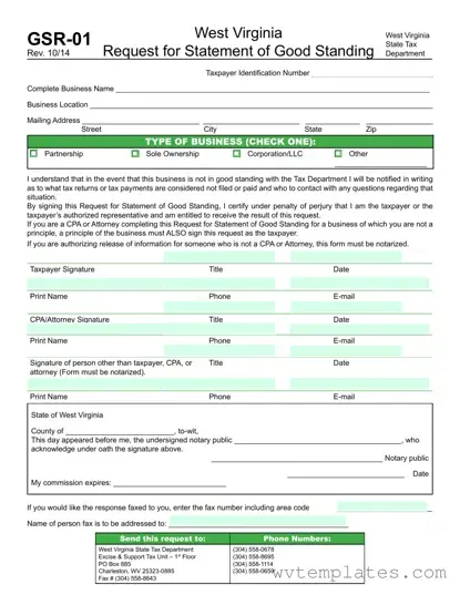 Free West Virginia Gsr 01 Form