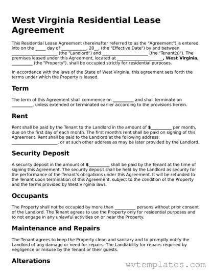 Official Residential Lease Agreement Form for the State of West Virginia