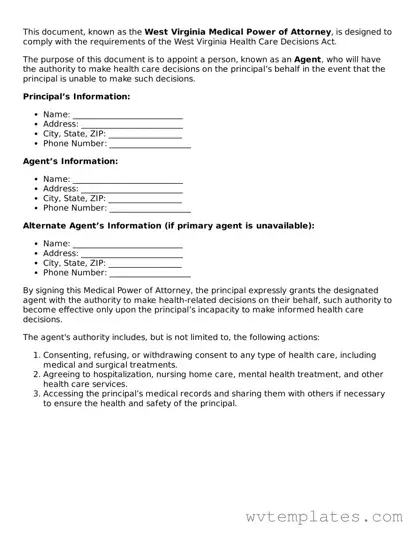 Official Medical Power of Attorney Form for the State of West Virginia