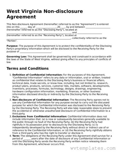 Official Non-disclosure Agreement Form for the State of West Virginia