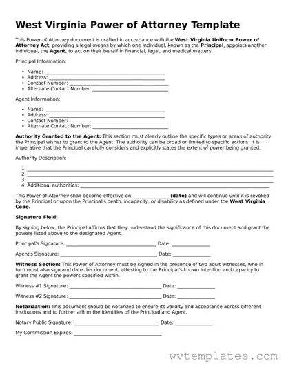 Official Power of Attorney Form for the State of West Virginia