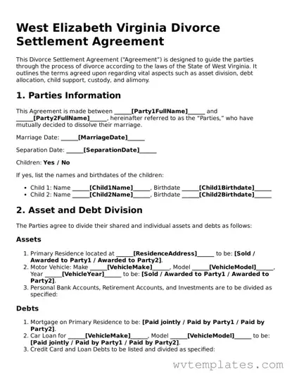 Official Divorce Settlement Agreement Form for the State of West Virginia