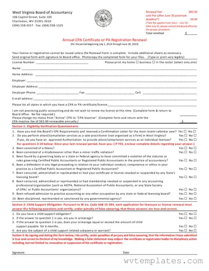 Free Wv Cpa Renewal Form