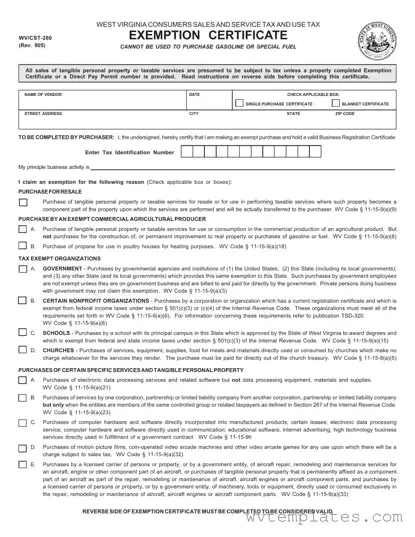 Free Wv Tax Exempt Form
