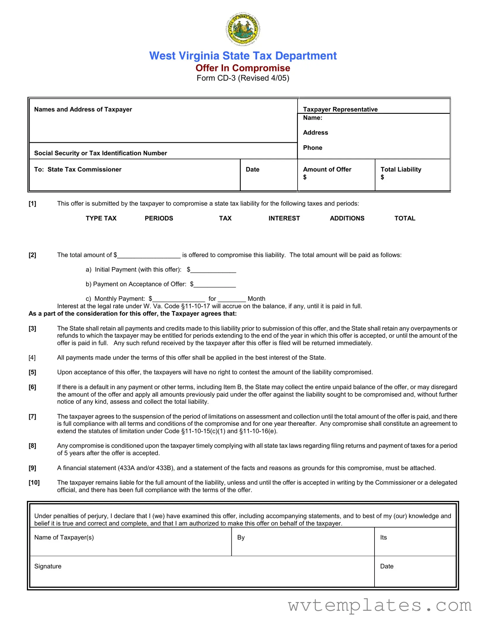 Free West Virginia Cd 3 Form