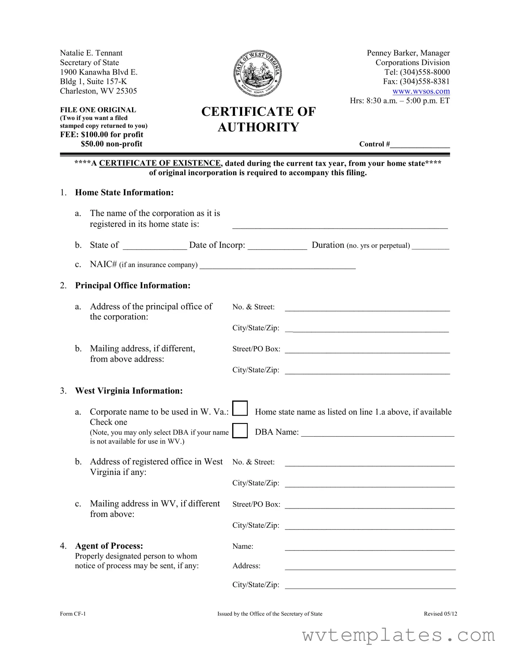 Free West Virginia Cf 1 Form