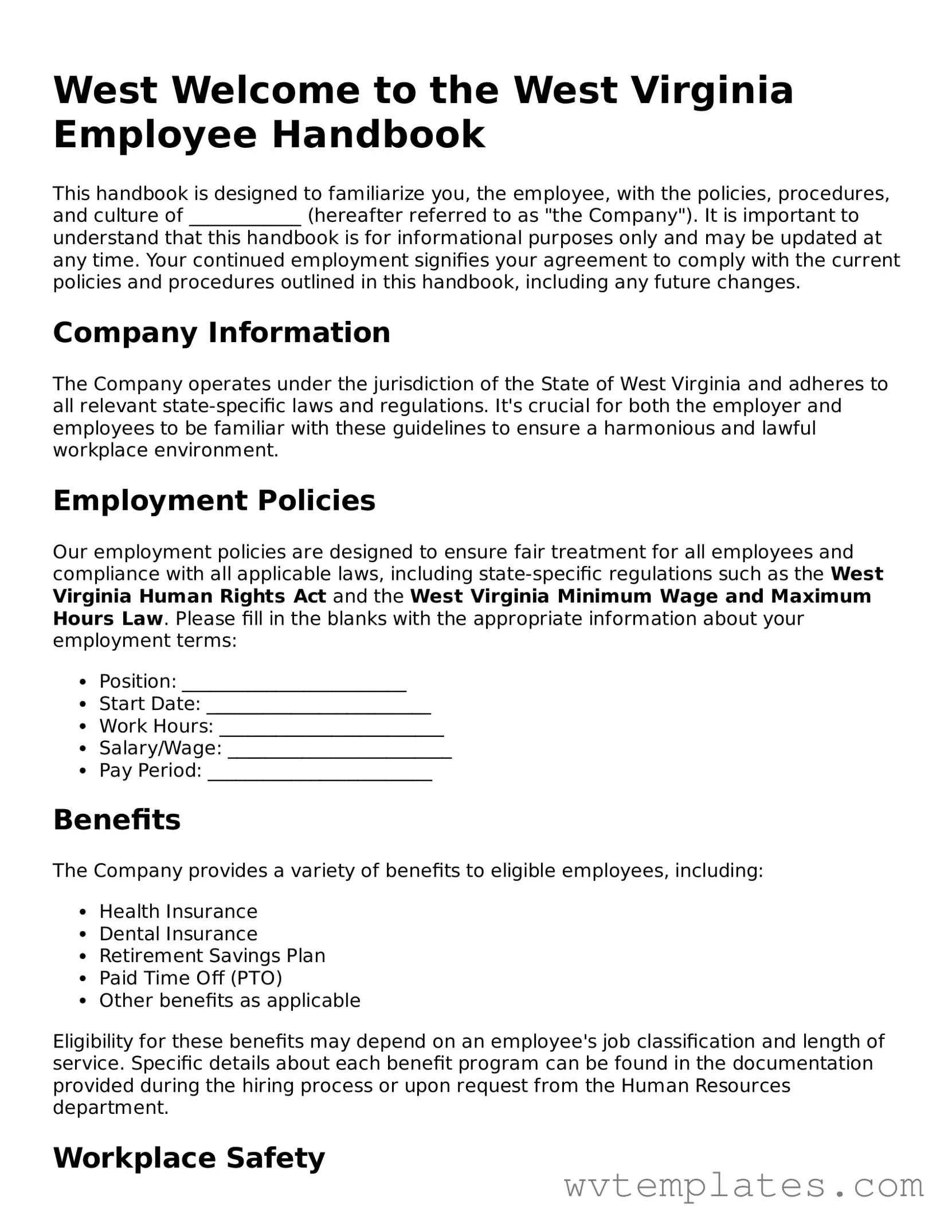 Official Employee Handbook Form for the State of West Virginia