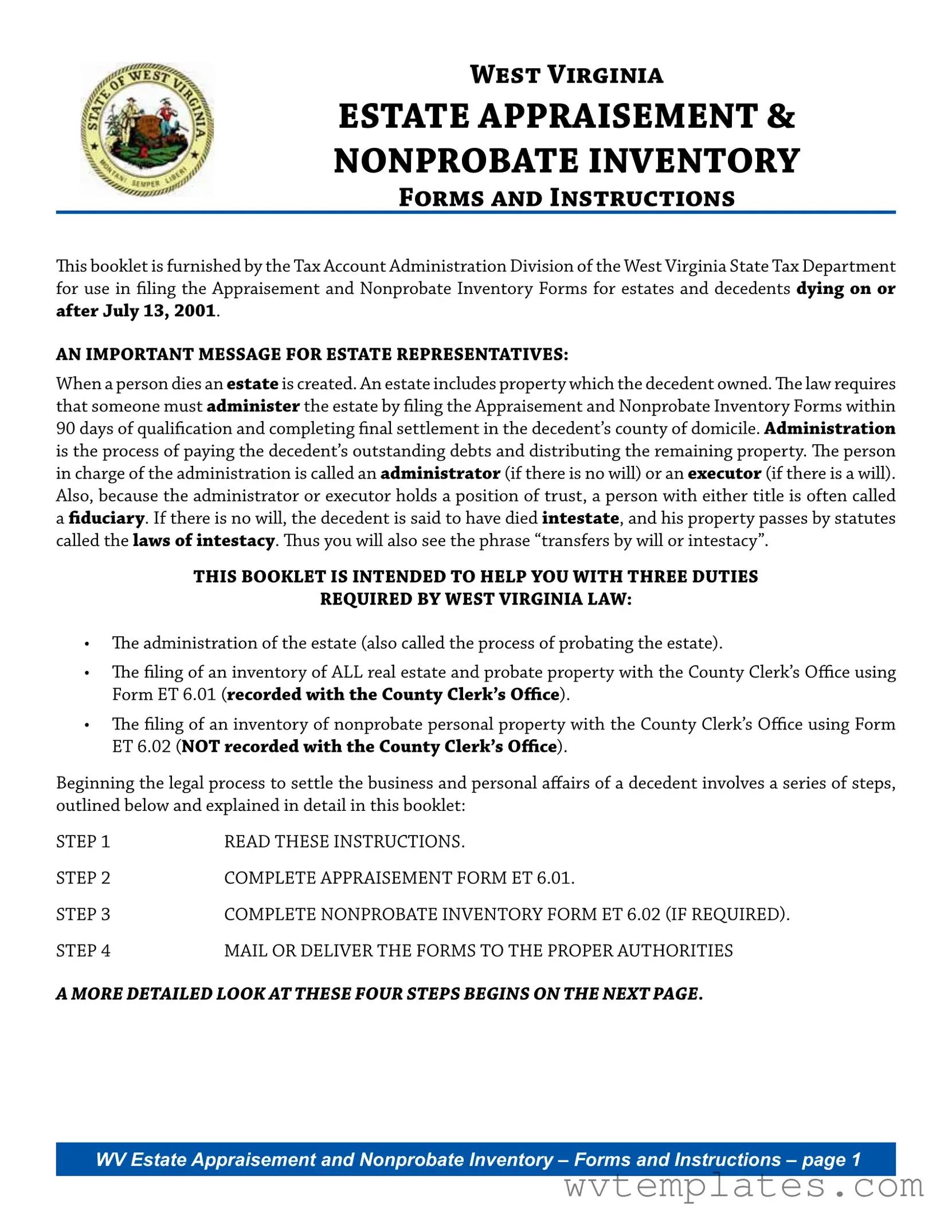 Free West Virginia Estate Form