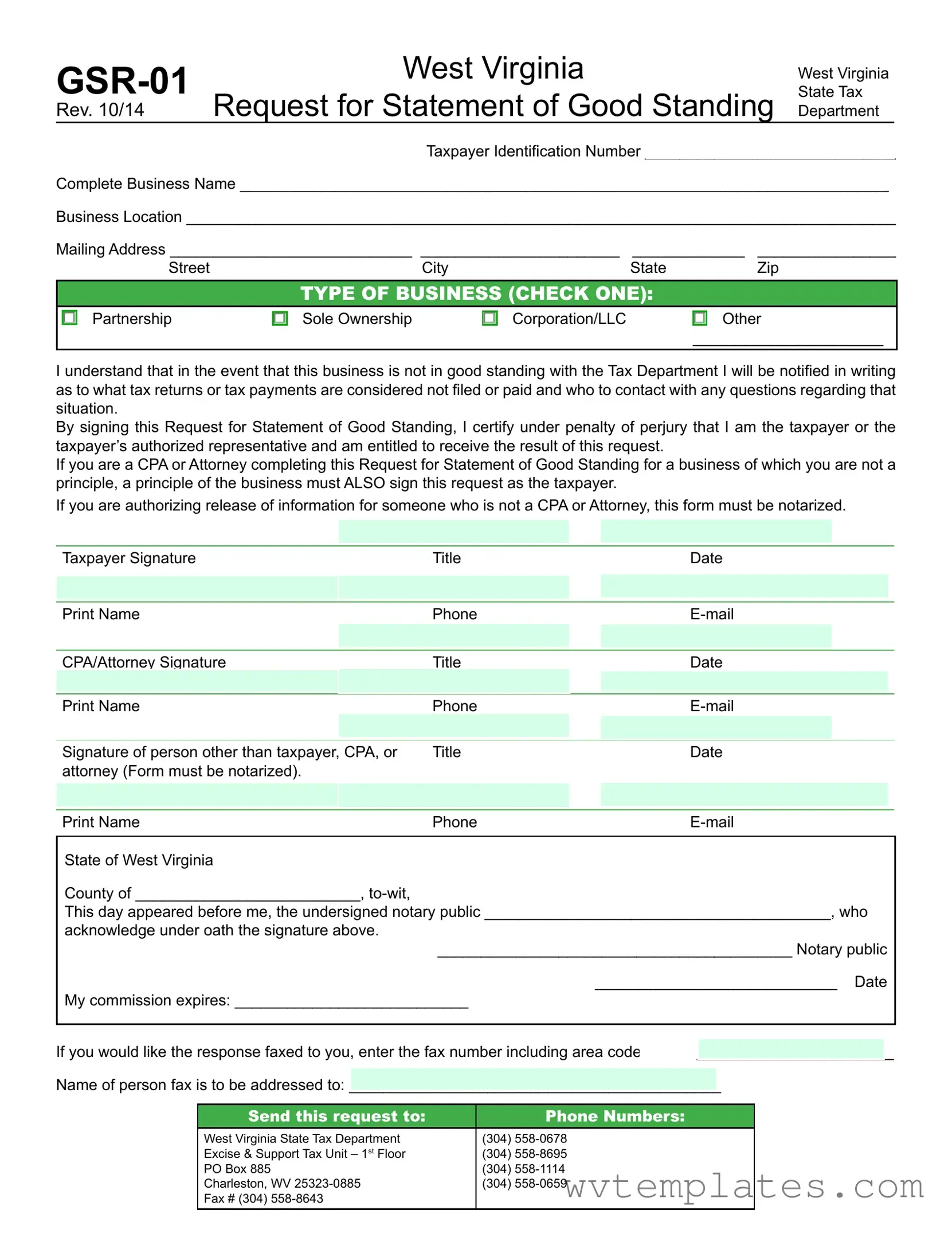 Free West Virginia Gsr 01 Form