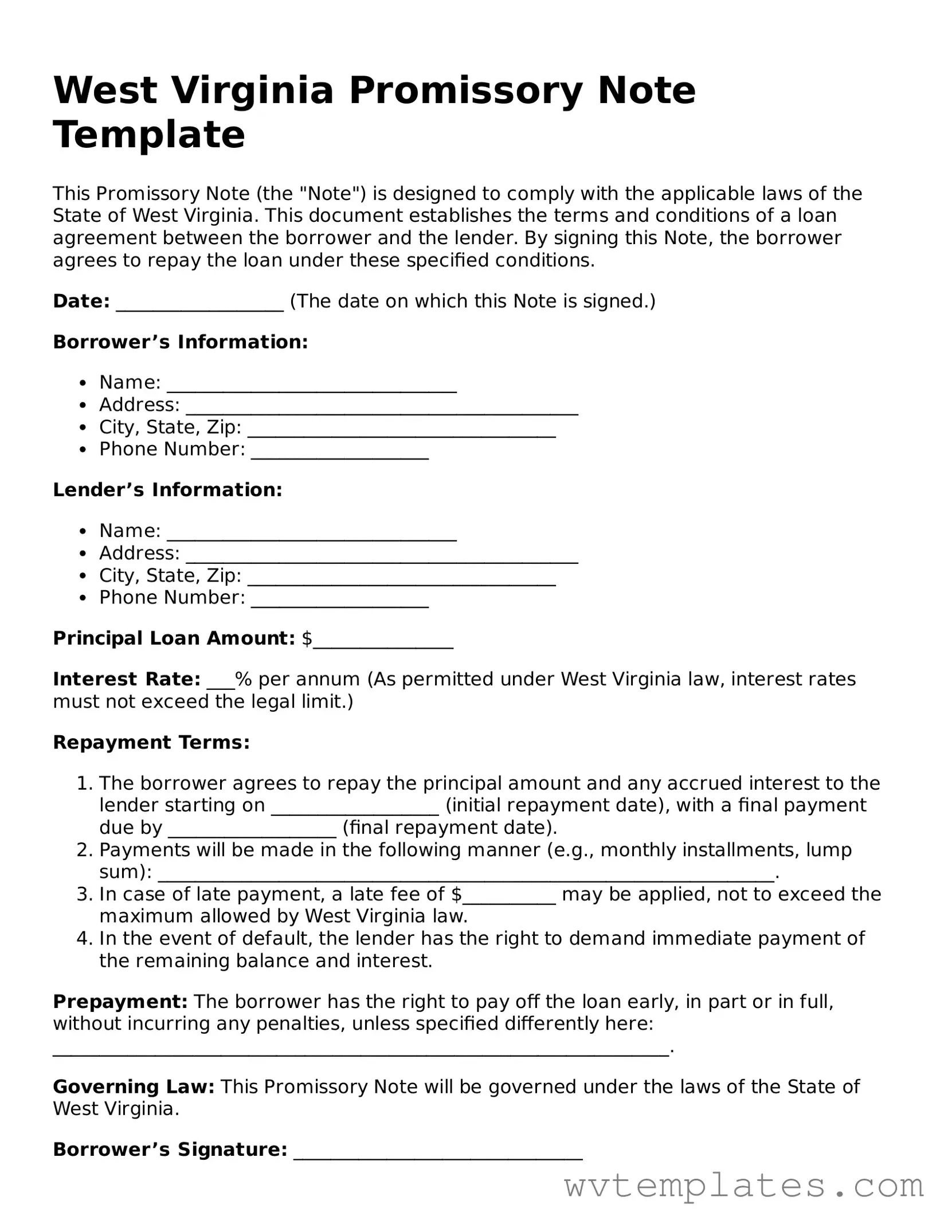 Official Promissory Note Form for the State of West Virginia