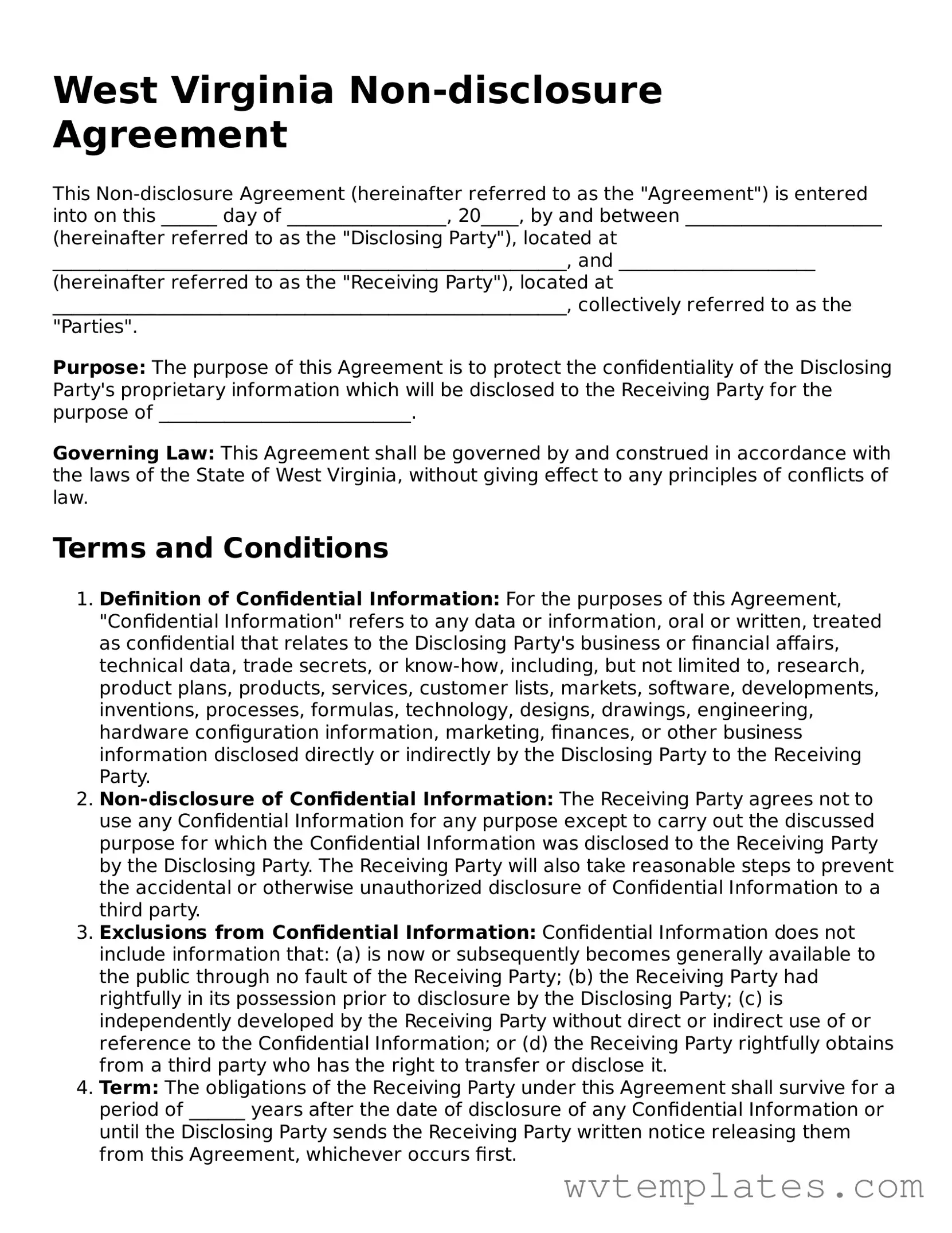 Official Non-disclosure Agreement Form for the State of West Virginia