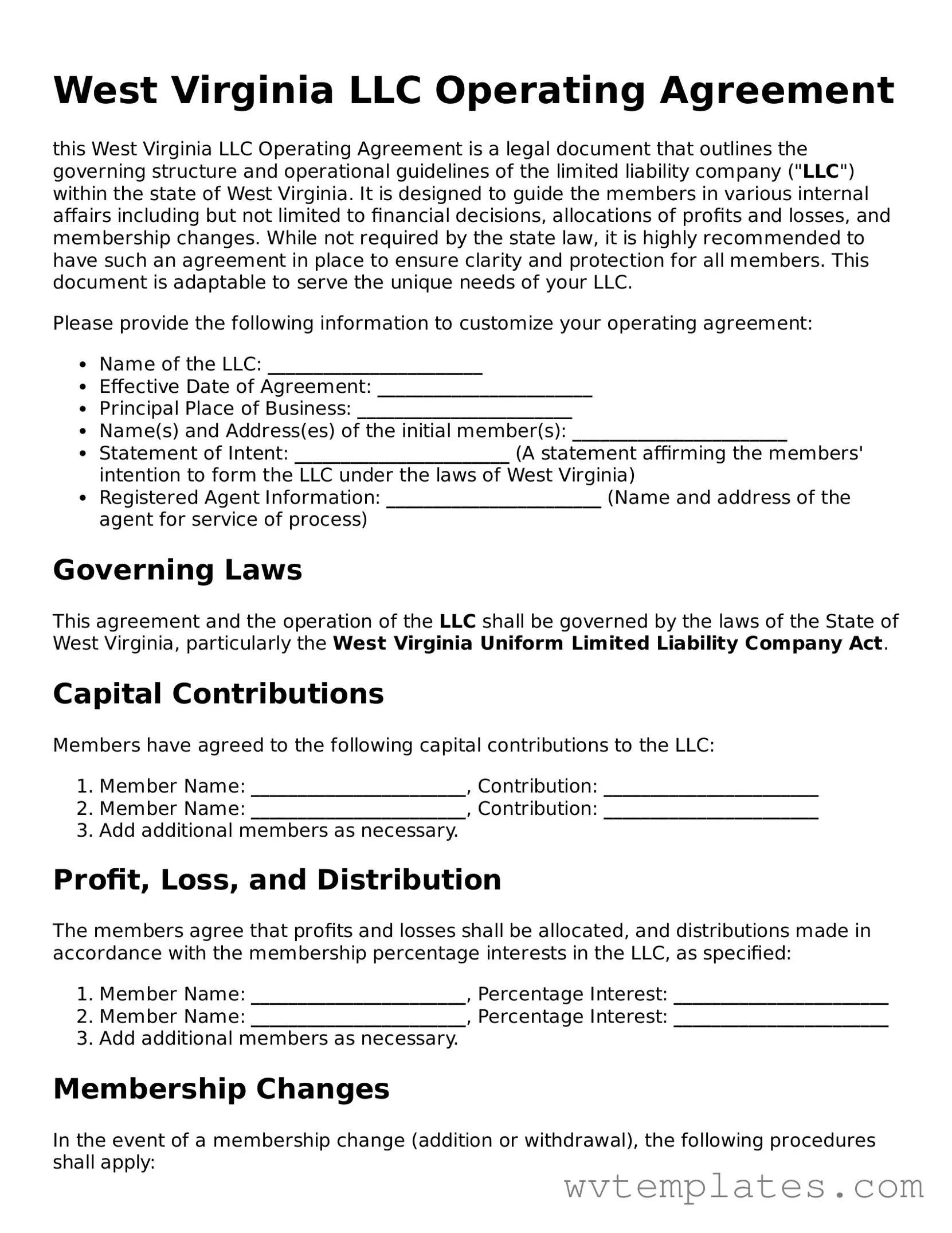 Official Operating Agreement Form for the State of West Virginia