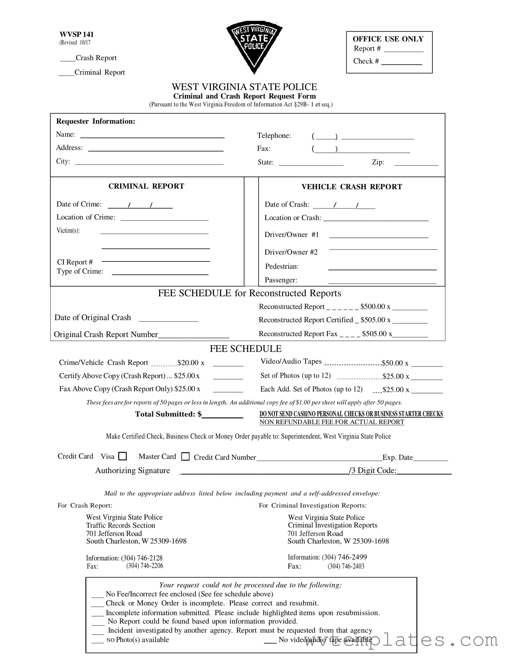 Free West Virginia Police Report Form