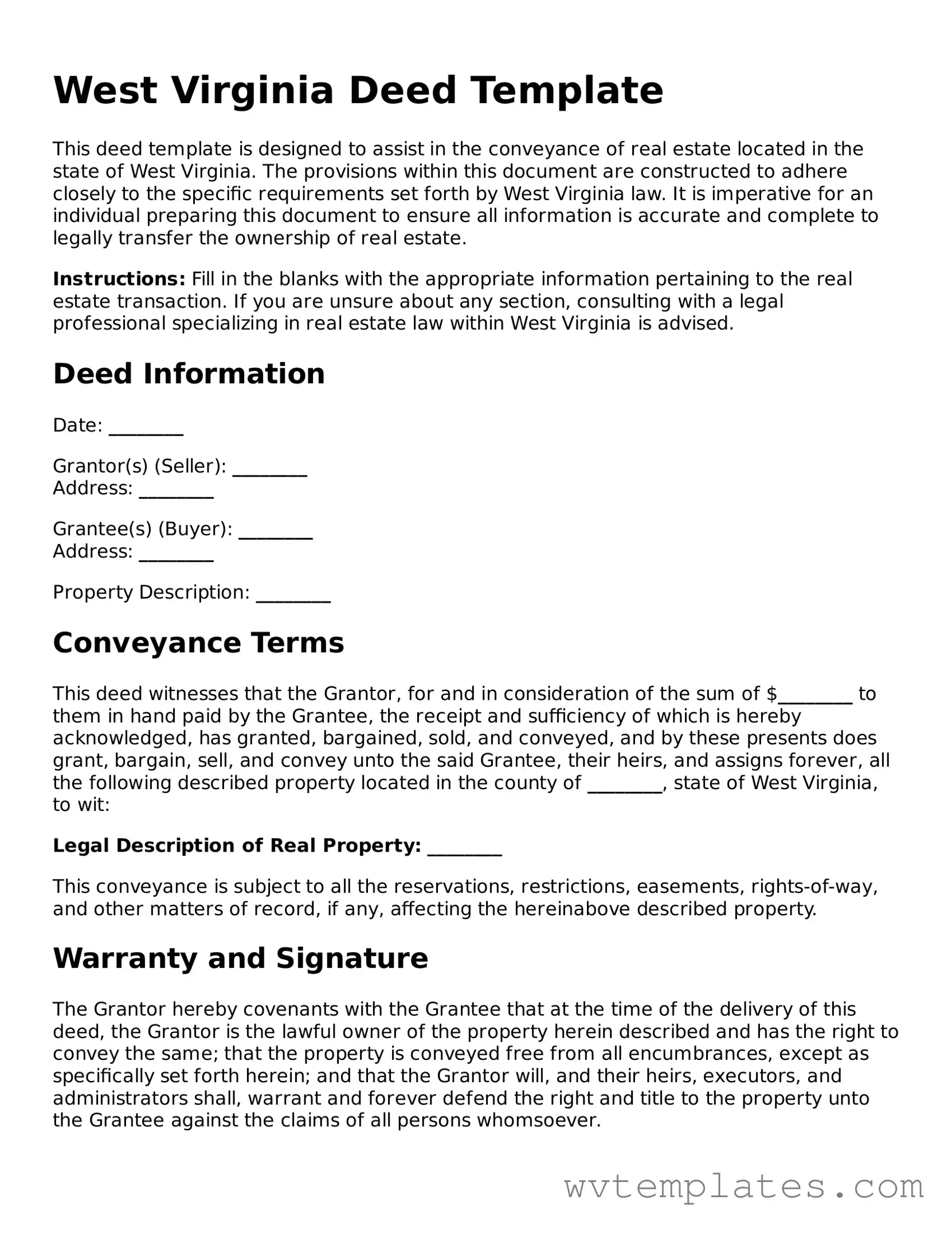 Official Deed Form for the State of West Virginia