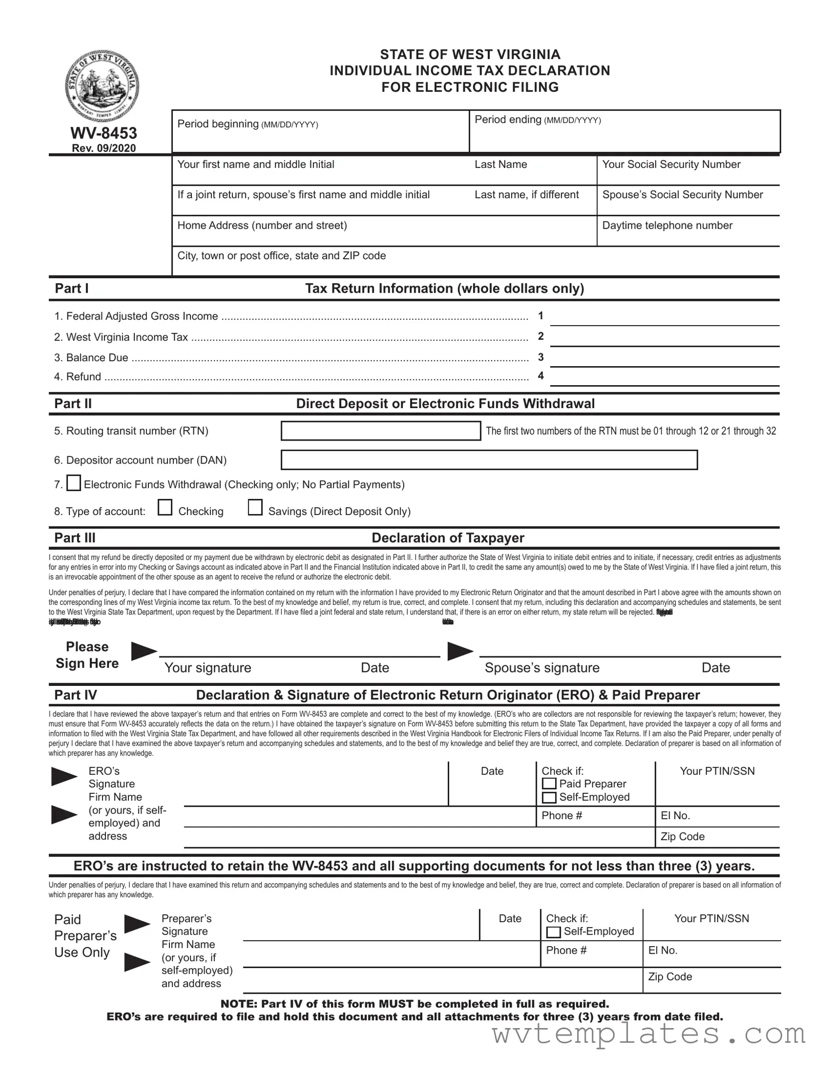 Free Wv 8453 Form