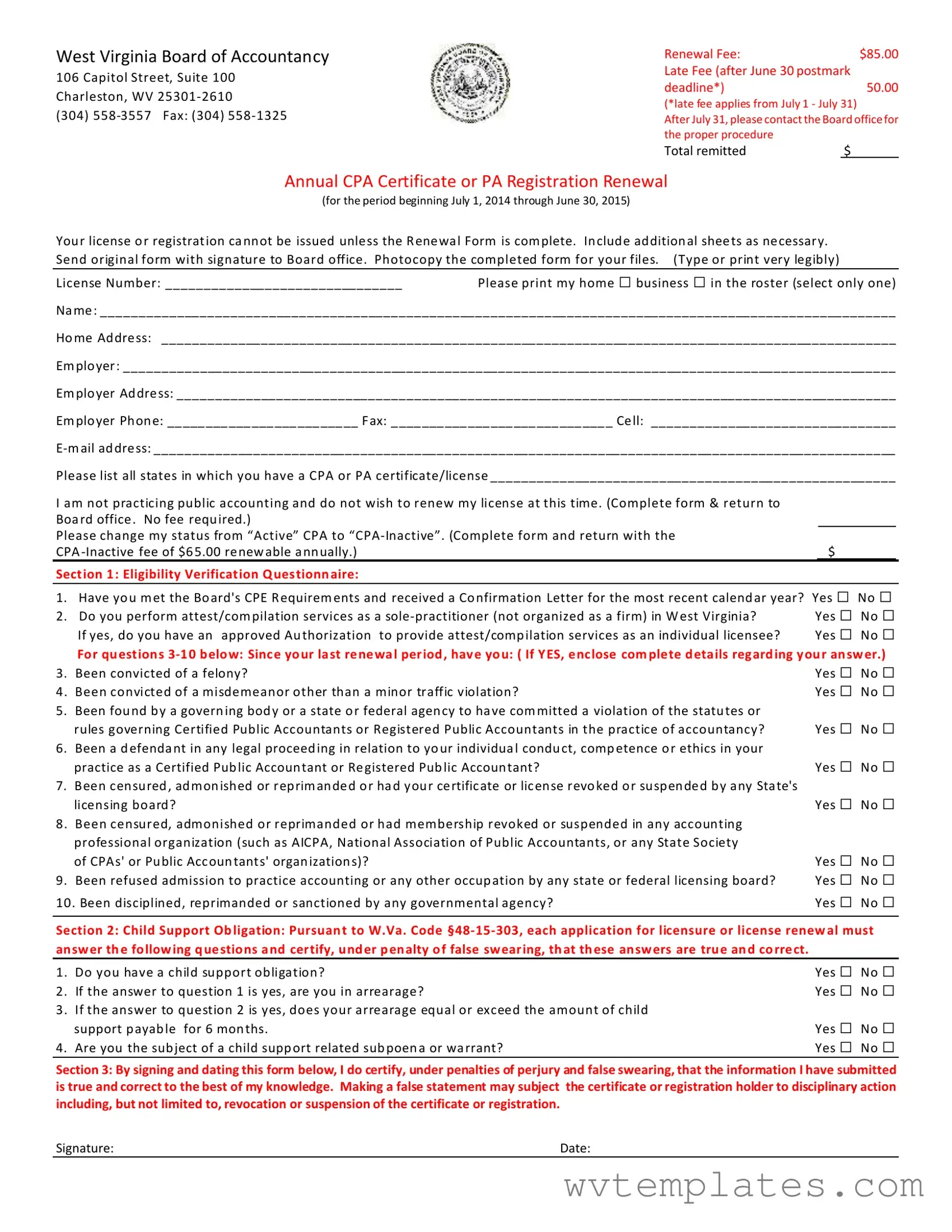 Free Wv Cpa Renewal Form