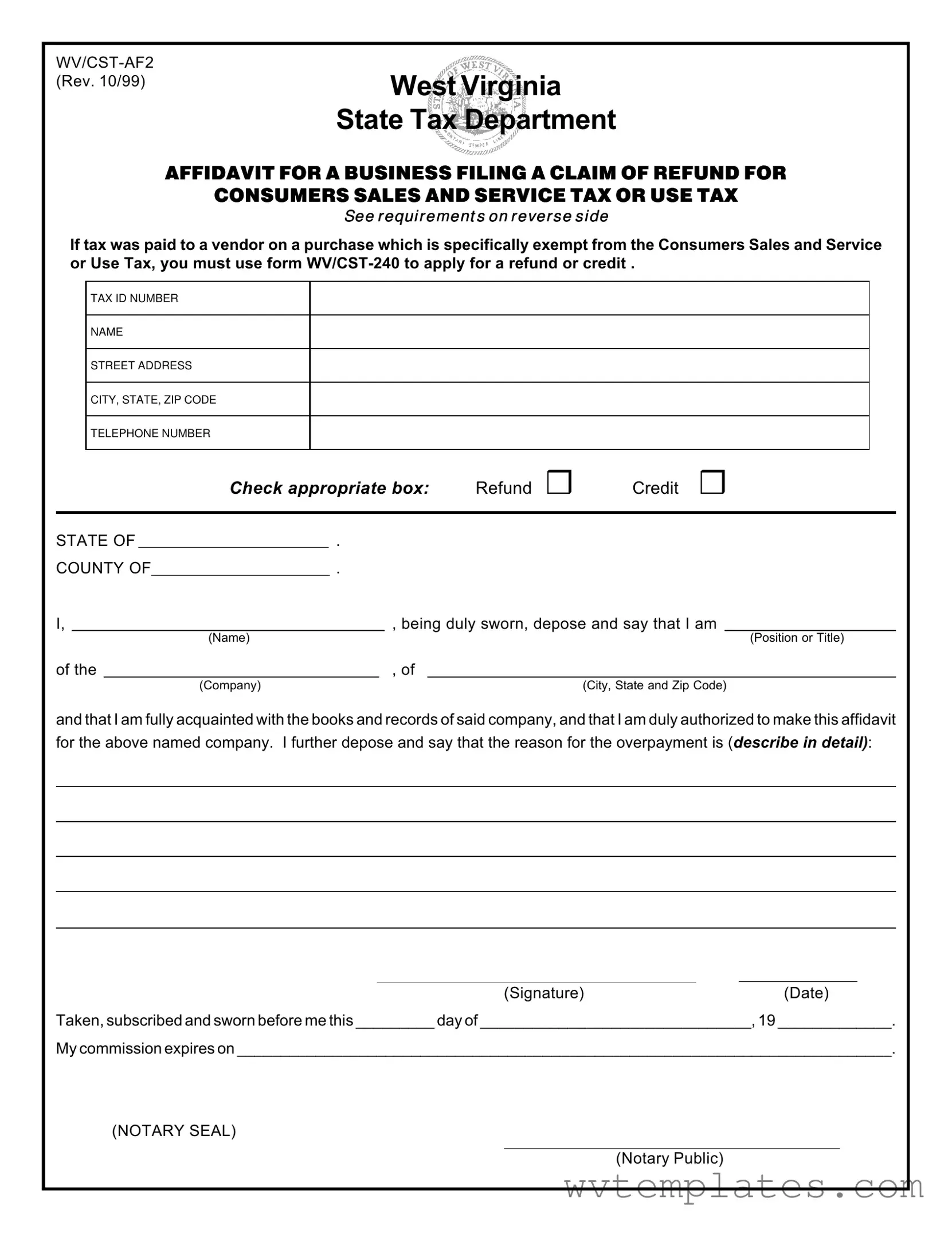 Free Wv Cst Af2 Form