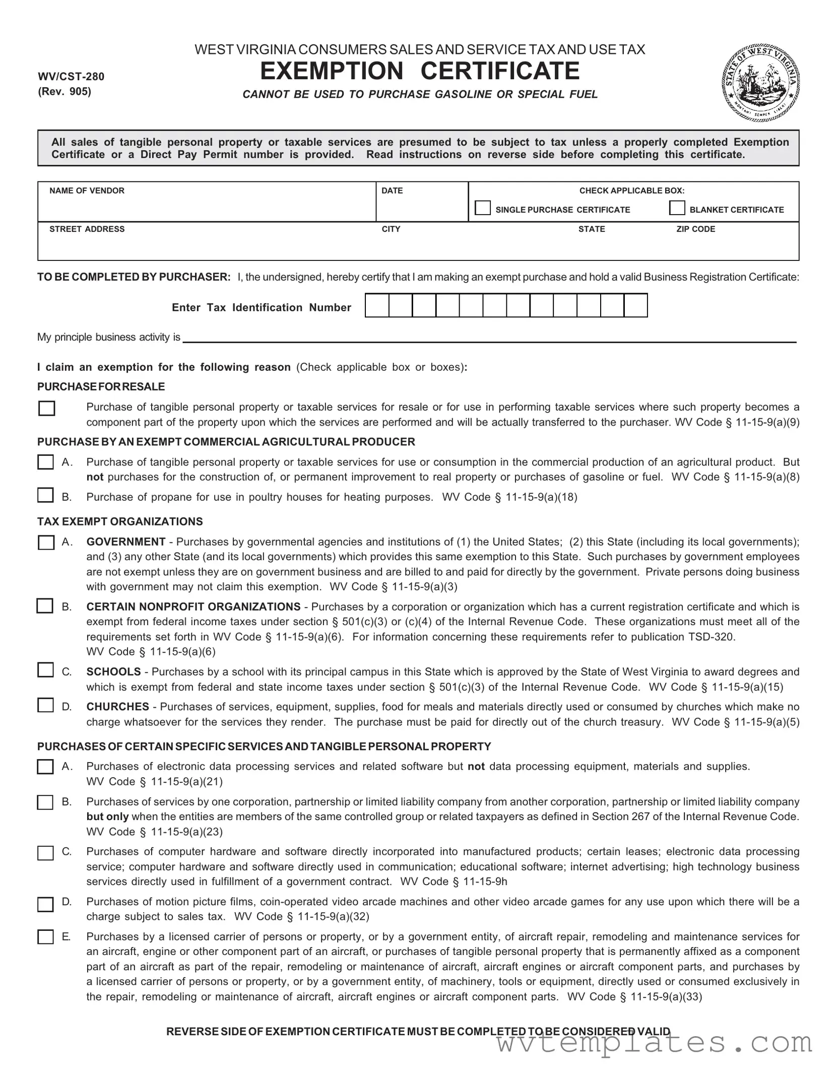 Free Wv Tax Exempt Form