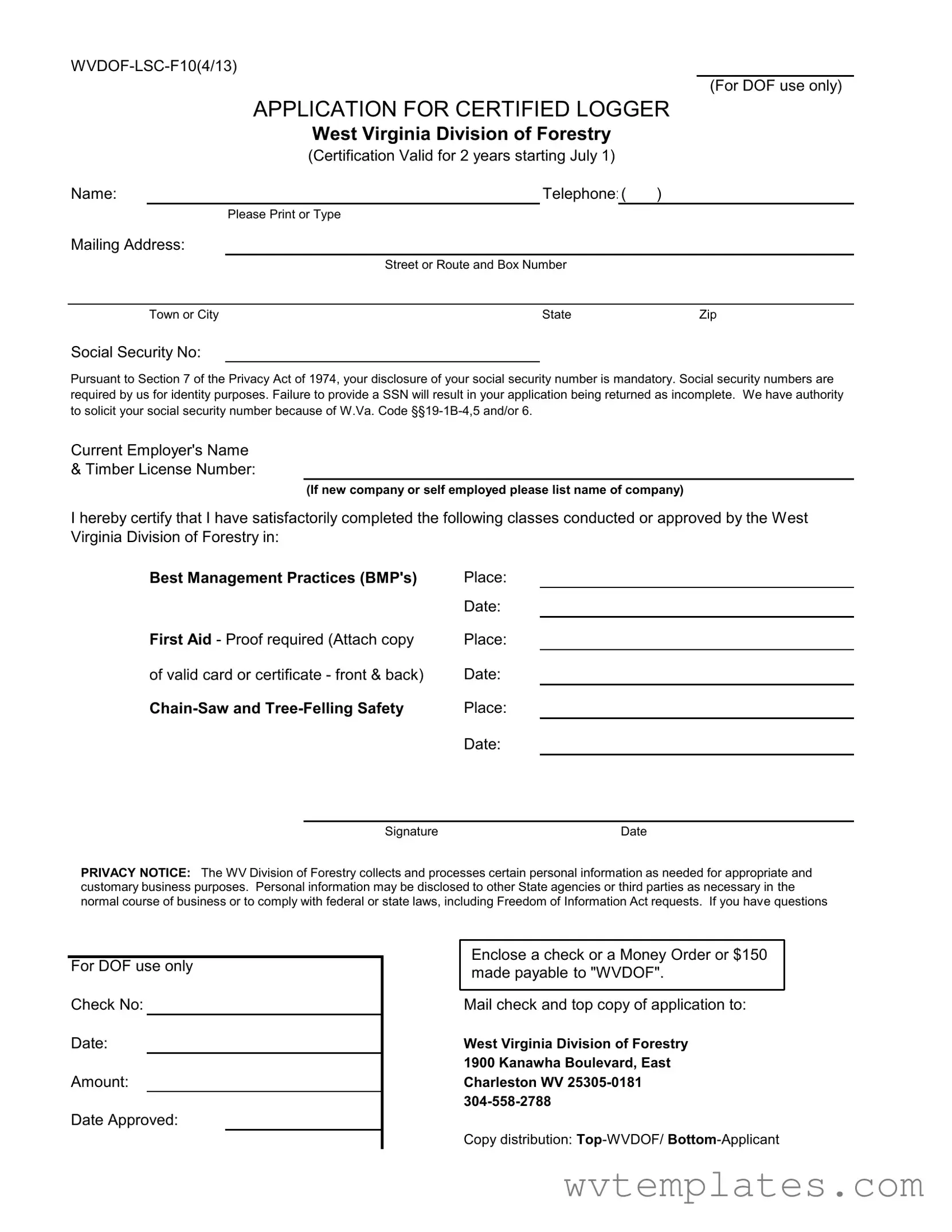 Free Wvdof Lsc F10 Form